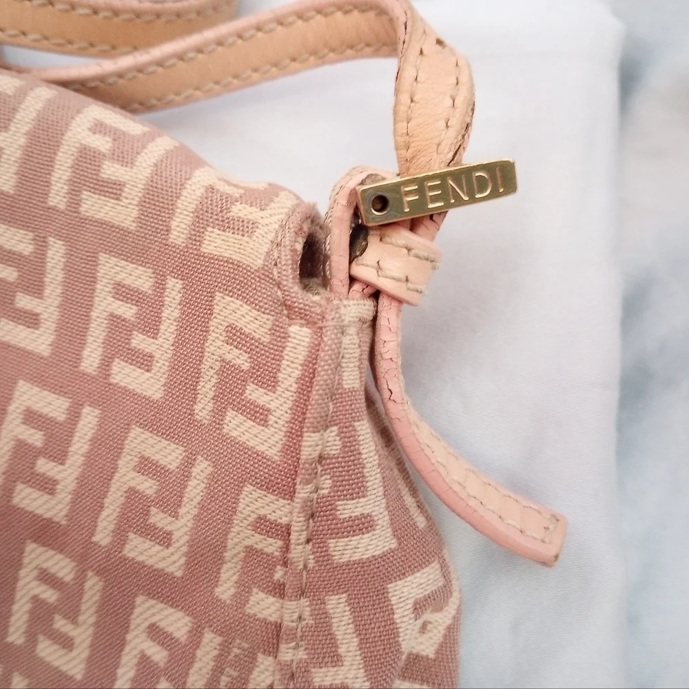 Fendi Beige and Cream FF Logo Shoulder Bag with Gold Hardware - Picture 4 of 15